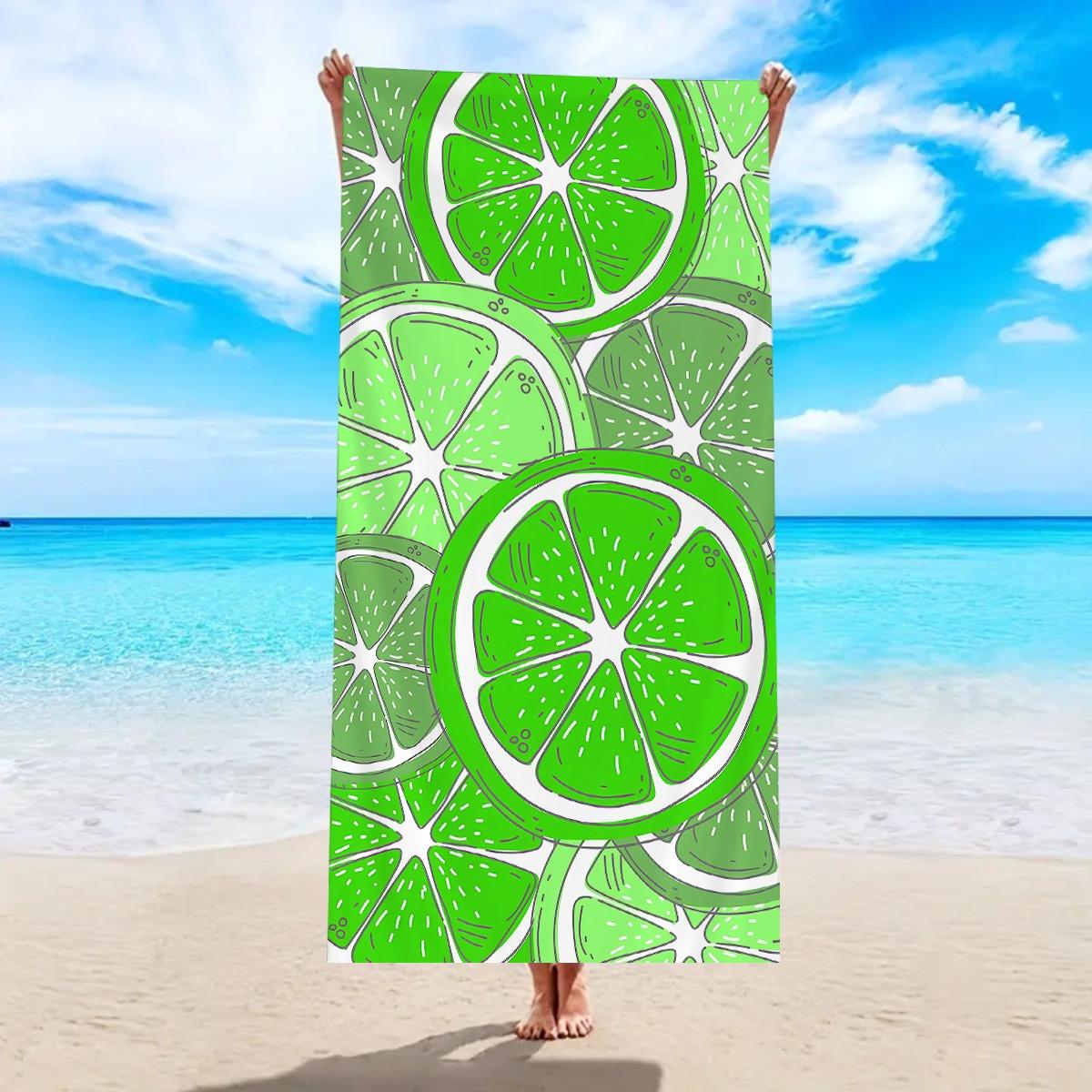 

Colorful Fruit Slice Lemon Lime Print Beach Towel Fresh Summer Beach Blanket Soft Quick Dry Absorbent Sand Free Swim Towel W30*H60(CM)