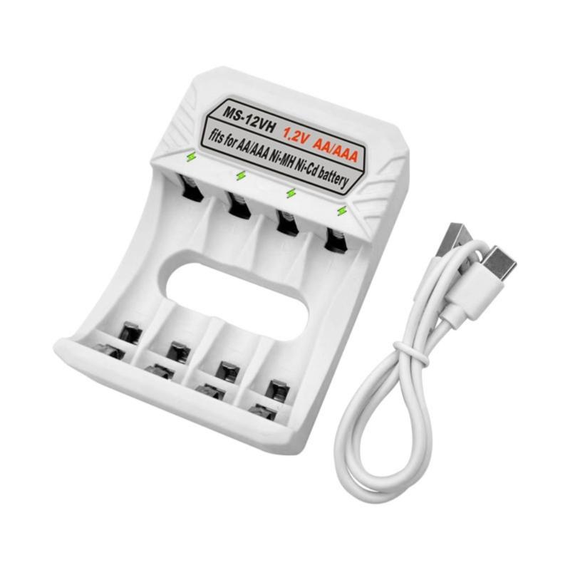 Portable Type C Charging Box Quick Charge 4-Bay Charger Dock Base for 1-4pcs 1.2V AA/3A NiMH Batteries Gray White