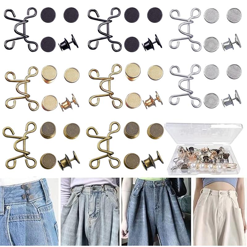 2~8Sets Adjustable Jeans Button Pant Waist Tightener,Detachable Decor Waist Buckle, No Sew and No Tools Button Pins for Jeans