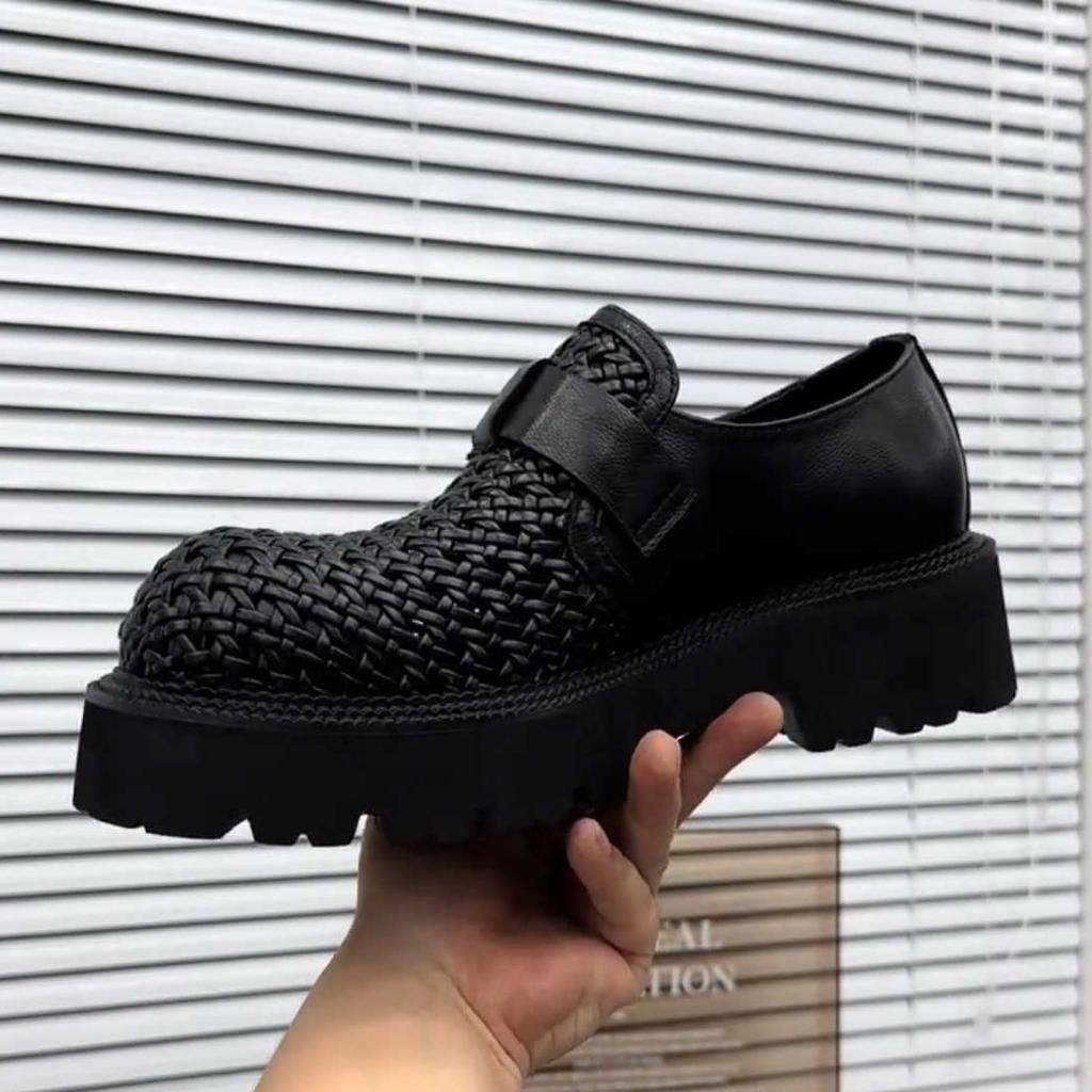 Men's summer derby shoes big head leather shoes weaving process breathable loafers men's heightening shoes high-end handmade men's shoes