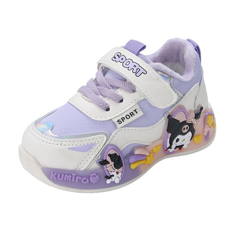 Girls' Kuromi Warm Velvet Sports Shoes: Autumn/Winter 2025, Non-slip Casual Toddler Shoes