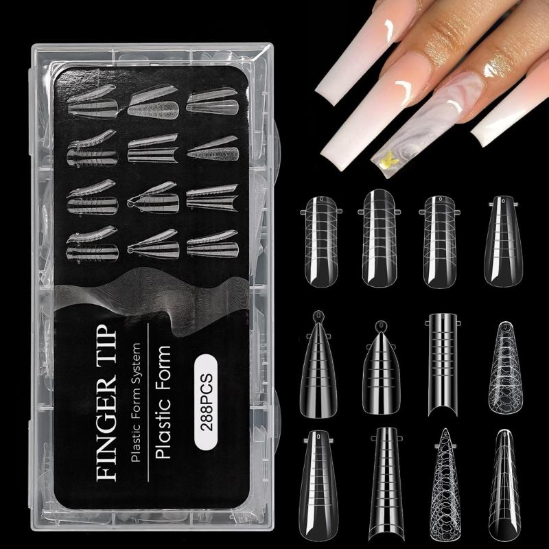 288PCS Poly Nail Gels Duals Forms Nail Builder Extension Gels Nail Mold Full Cover Acrylic False Nail Tips Duals Forms
