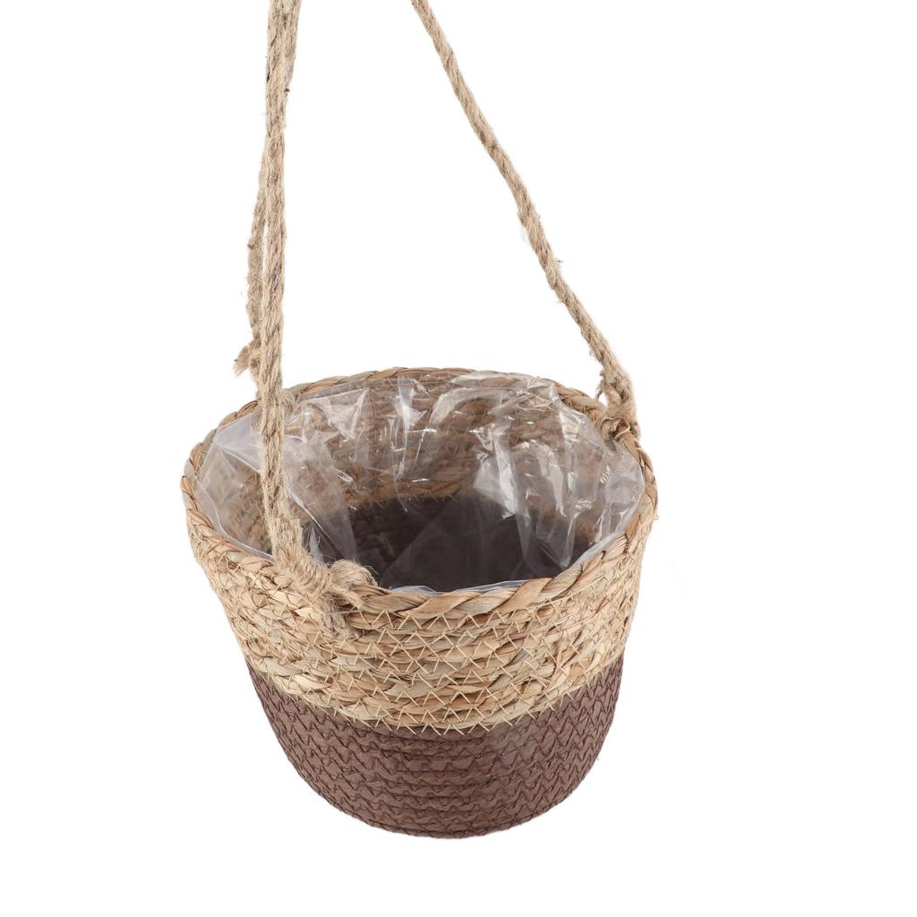 Woven Flower Basket Rustic Retro Style Brown Color Decorative Multi Purpose Straw Basket for Office