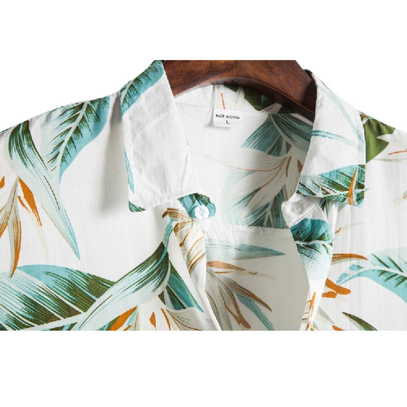 men's retro leaf print button up hawaiian shirt