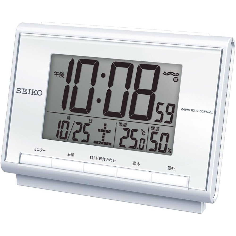 Seiko Clock Alarm Clock Table Clock Radio-Controlled Digital Calendar Temperature Humidity White ...