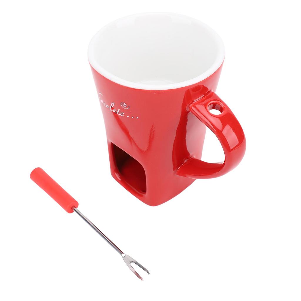 Chocolate Melting Cup Ceramic Chocolate Fondue Mug with Fork for Ice Cream Cheese  