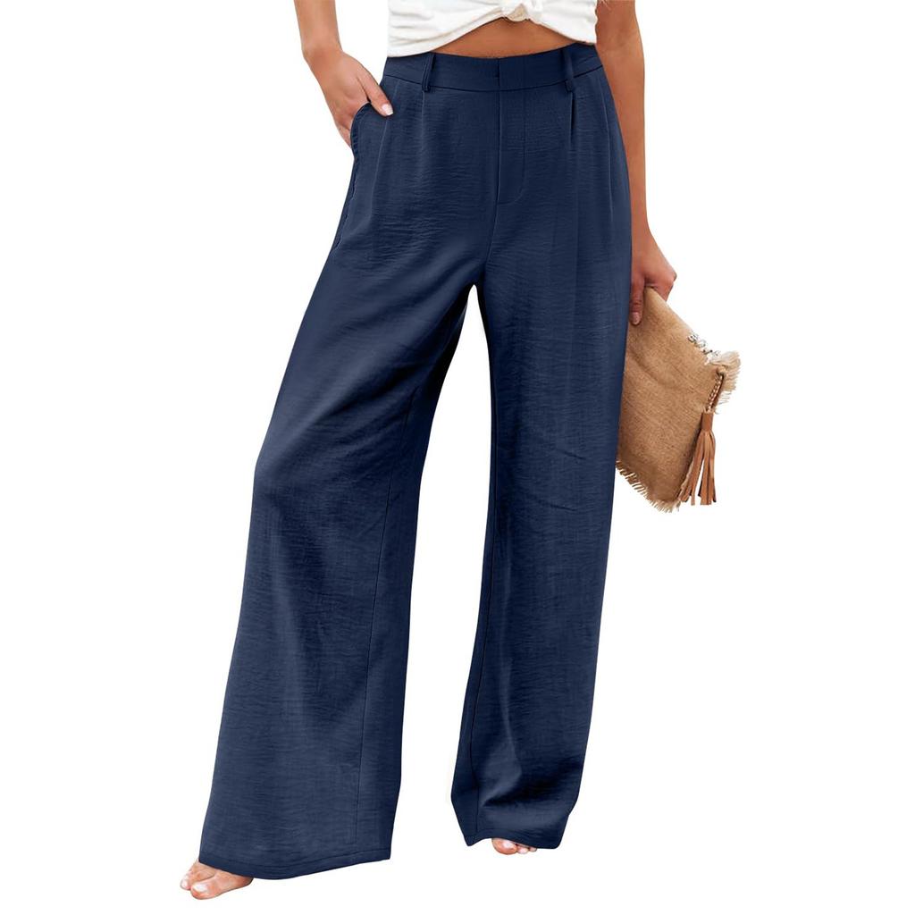 Women’s High Waist Wide Leg Pants Loose Fit Trousers with Pockets Relaxed Fit Straight Leg Design for Daily Wear