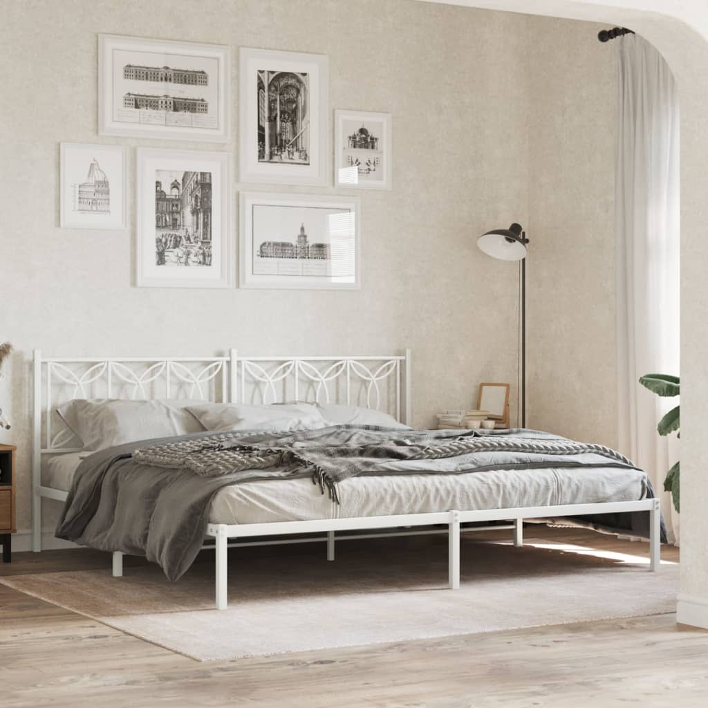 Metal Bed Frame with Headboard White 193 x 203 cm