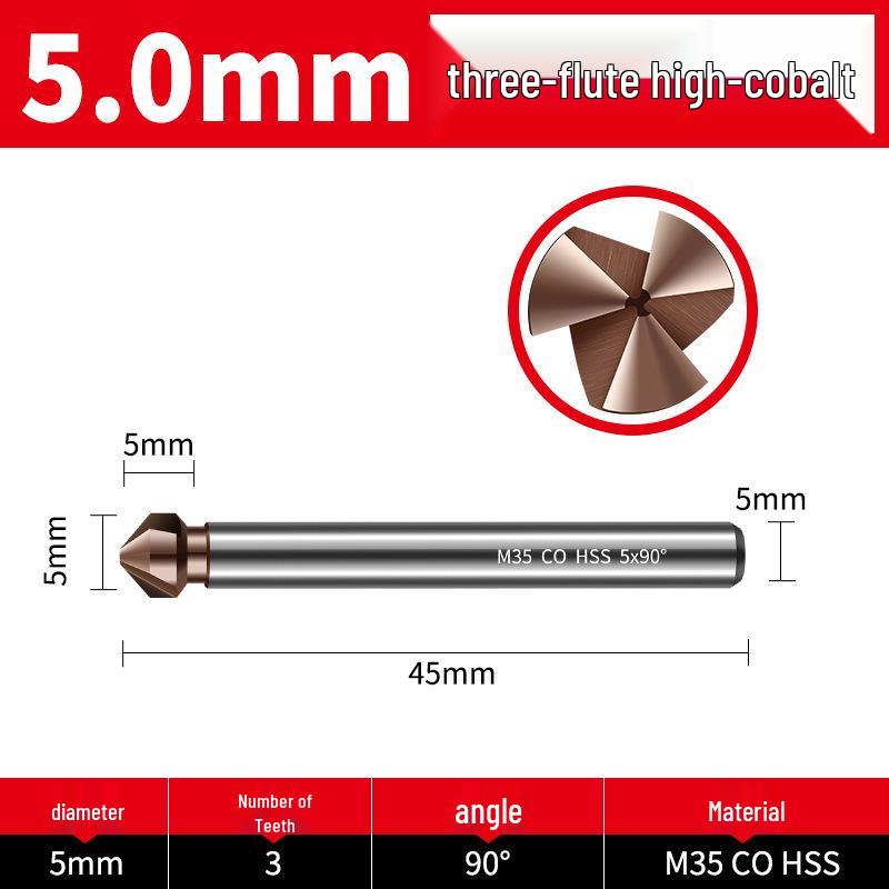 Straight Shank Single-Edge 3-Flute 45° Chamfering & Deburring Countersink Drill Bit, 90° Inner Hole Trimmer