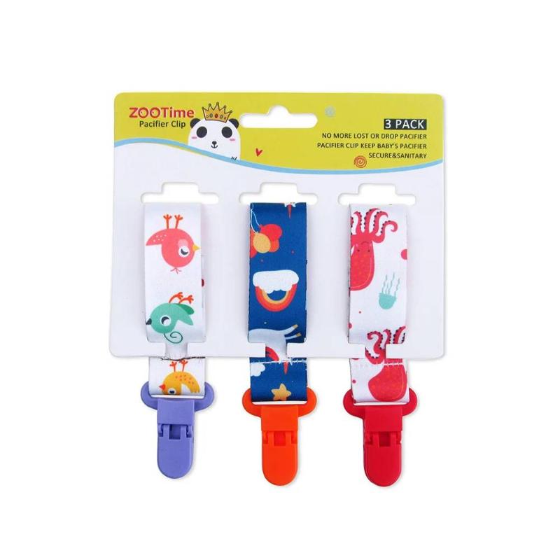 Pacifier Holder Clip Baby 3 Pack Cartoon Print Safe Secure Strap for Crawling Playtime and Walks Outdoor