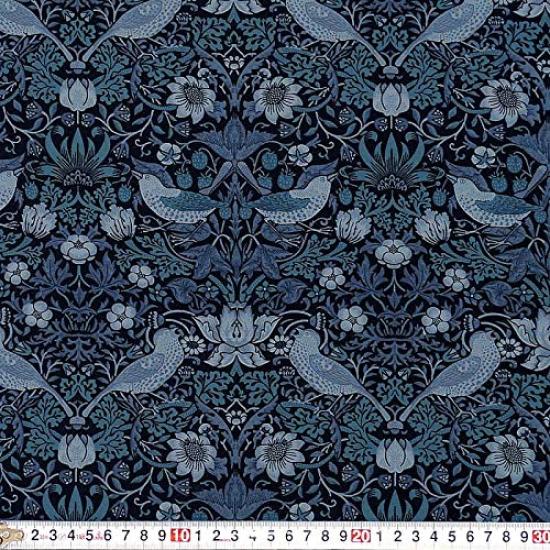 William Morris Strawberry Thief Cotton Print 110cm Wide x 1m Best of Morris Seating Fabric, Symmetrical/Indigo, Pre-Cut, 1891M,