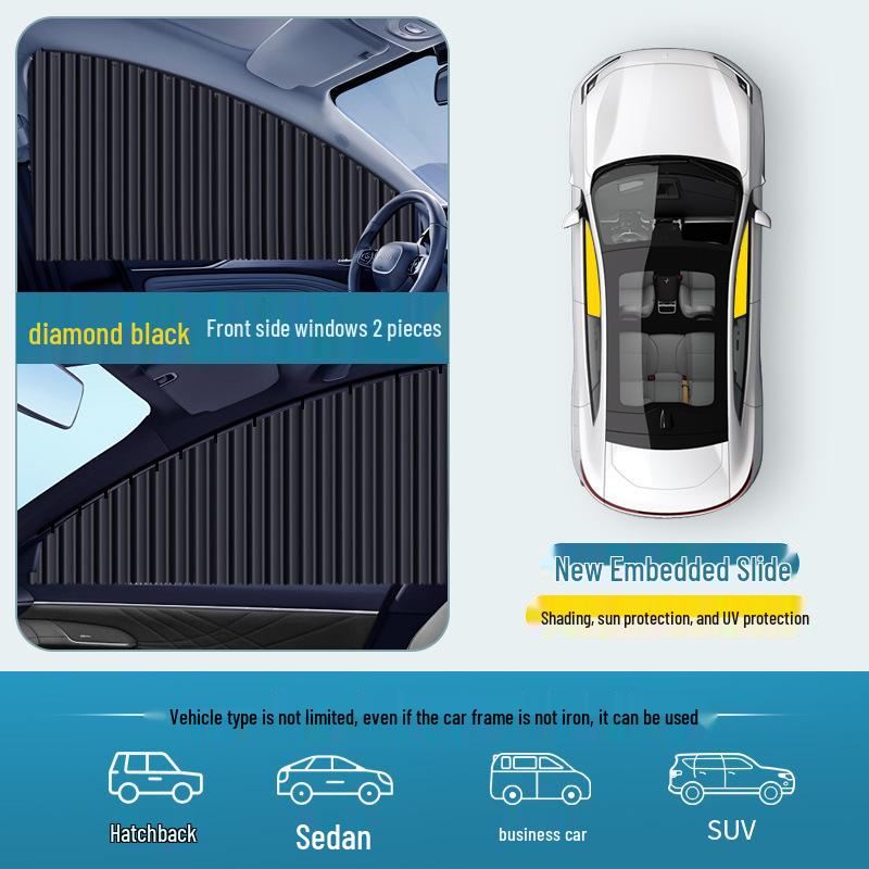 Automatic Retractable Car Sunshade Curtain with Embedded Blackout Privacy and Magnetic Track for Side Windows