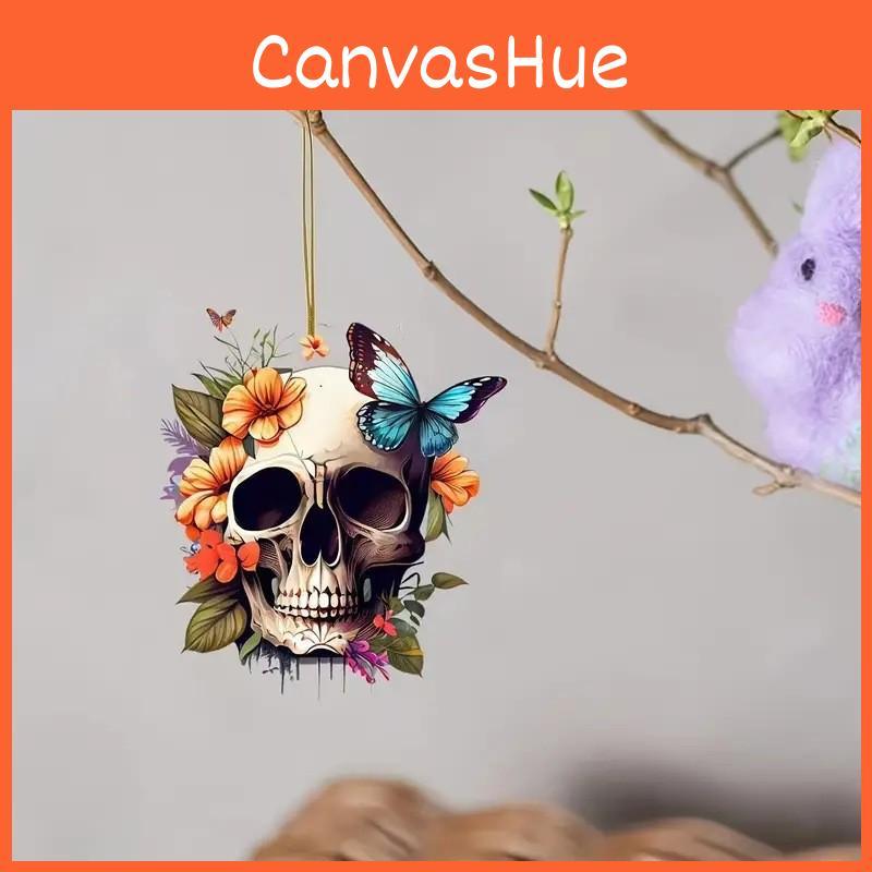 Halloween Skeleton Flower Butterfly Pattern Acrylic Pendant For Vehicle Style