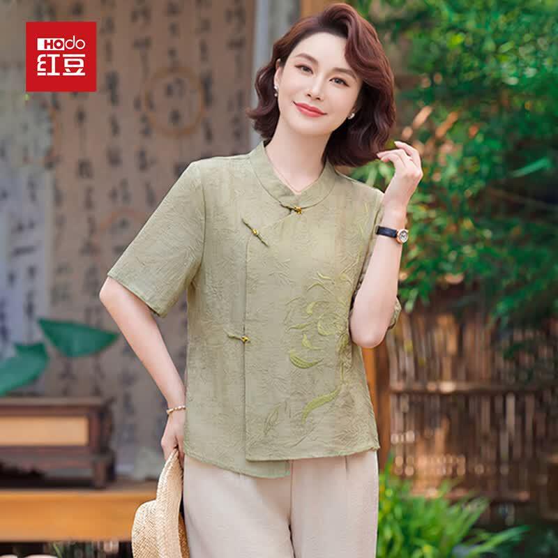 Red Bean Lyocell New Chinese Style Summer Set for Mid-Aged Women XL