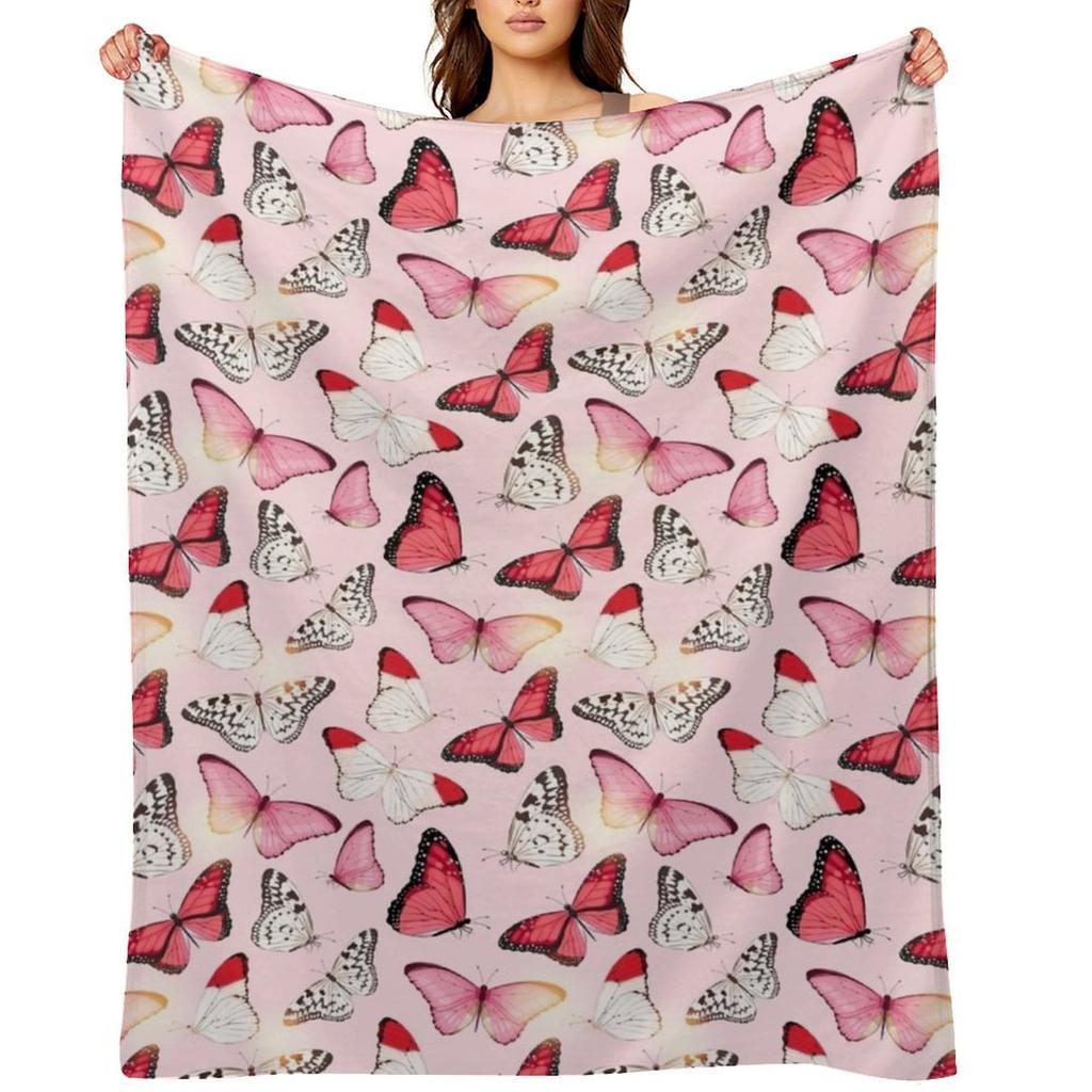 Pretty Pink Butterflies Throw Blanket Sofa Quilt Soft Plush Plaid Quilt Large Blankets