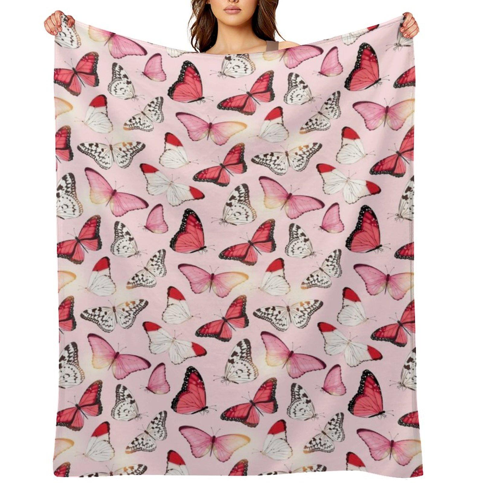 Pretty Pink Butterflies Throw Blanket Bed linens Multi-Purpose Moving Thins Blankets 30x40in