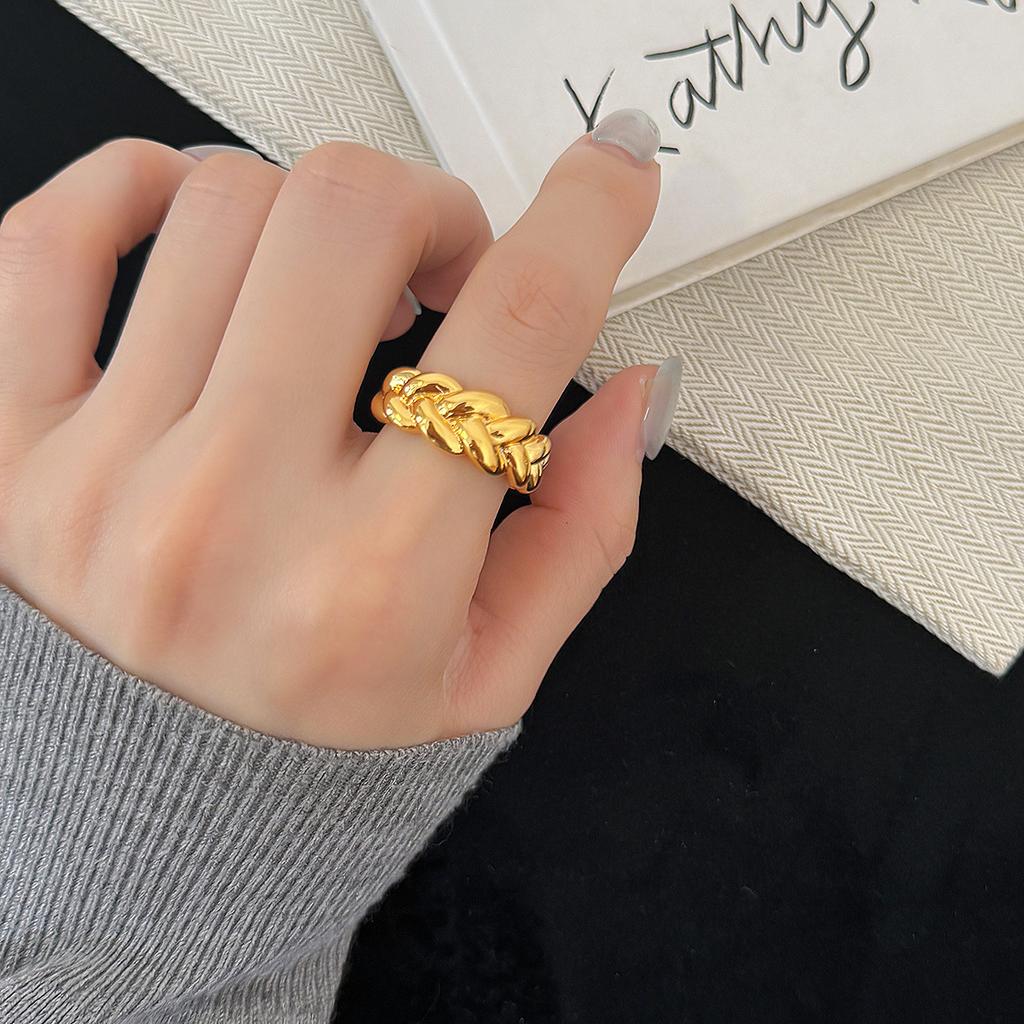 French titanium steel three-dimensional woven twist ring women's niche handmade sense personality fashionable stacking index finger ring plain ring