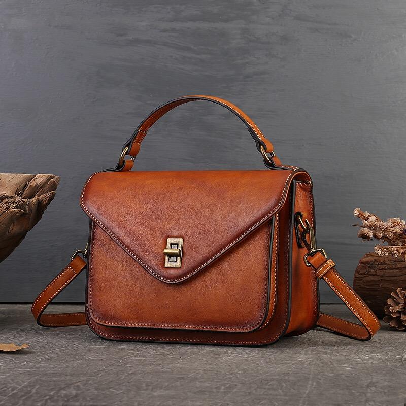 2025 Vintage Cowhide Leather Tote Bags Lady Square Top Handle Bag High Quality Designer Messenger Bag Shoulder Crossbody Bag