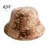 Cute Aesthetic Winter Hat Women Spotted Deer Hat, Faux Fur Bucket Scarf, Girlfriend Present Soft Cozy Furry Fisherman for Girls, Autumn Accessory