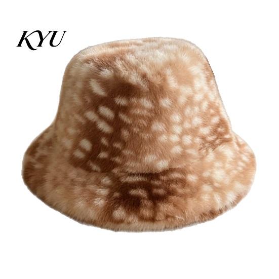 Cute Aesthetic Winter Hat Women Spotted Deer Hat, Faux Fur Bucket Scarf, Girlfriend Present Soft Cozy Furry Fisherman for Girls, Autumn Accessory