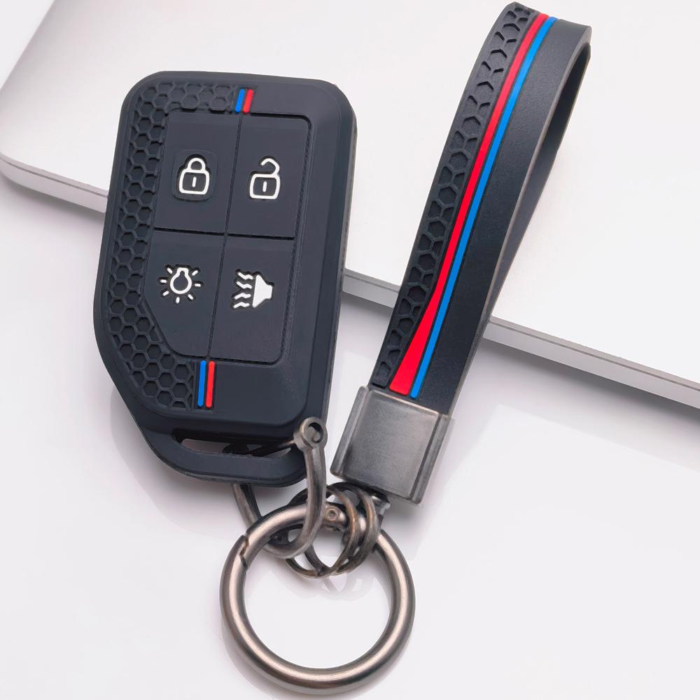 Soft Silicone Car Key Ring Strap for Volvo New FM FH Truck FH16 Honeycomb Texture Racing Stripe Key Ring Holder Protector Shockproof