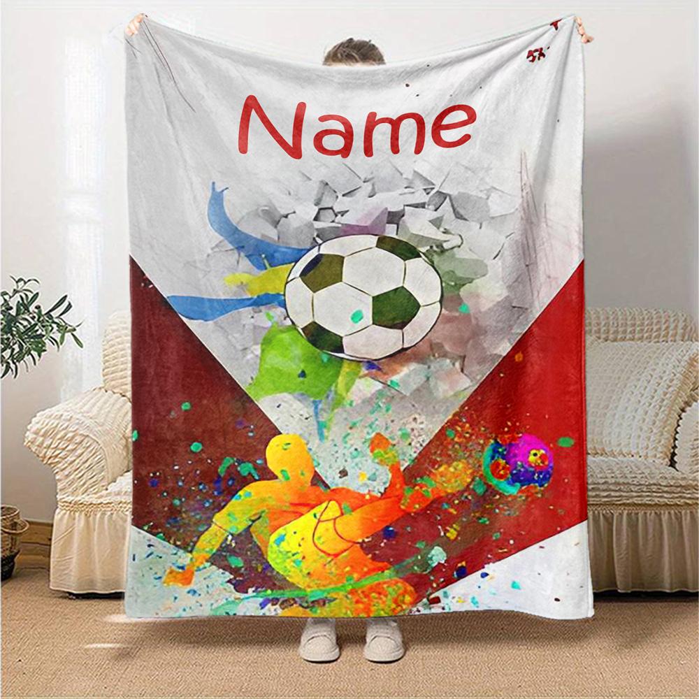 Custom Name Soccer Theme Printed Blanket - Perfect for Couch, Bed, Travel & Outdoor Use | Machine Washable, Cozy & Durable.