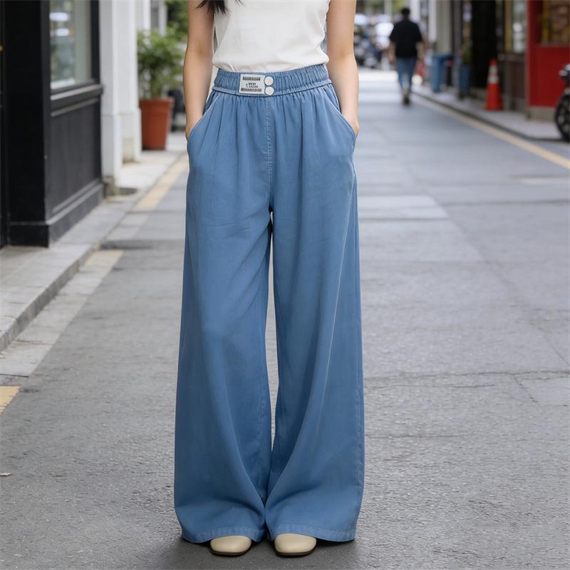 Women s Korean Tencel Denim Wide-Leg Pants - Summer Slimming, Breathable, Loose-Fit. XL светло-синий