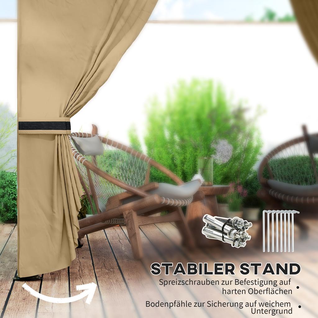3.4 X 3.4 M Garden Gazebo, Beer Tent with Ventilation Roof, Arched Windows, Steel Frame, Beige
