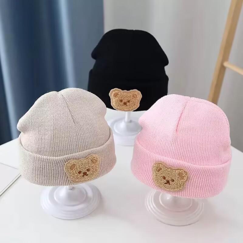 

Korean Cartoon Bear Baby Hat Winter Warm Knitted Newborn Boys Girls Cap Soft Infant Toddler Hat Kids Caps Bonnet бежевий