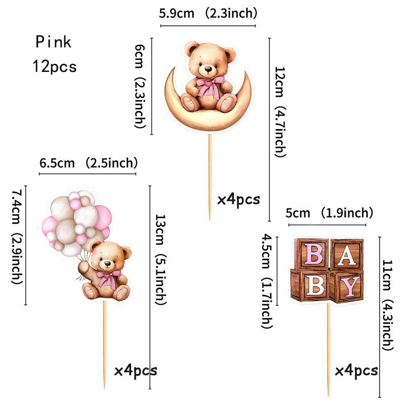 

12Pcs Cute Cartoon Blue Pink Bear Birthday Cupcake Insert Birthday Party Cake Decoration Decoration