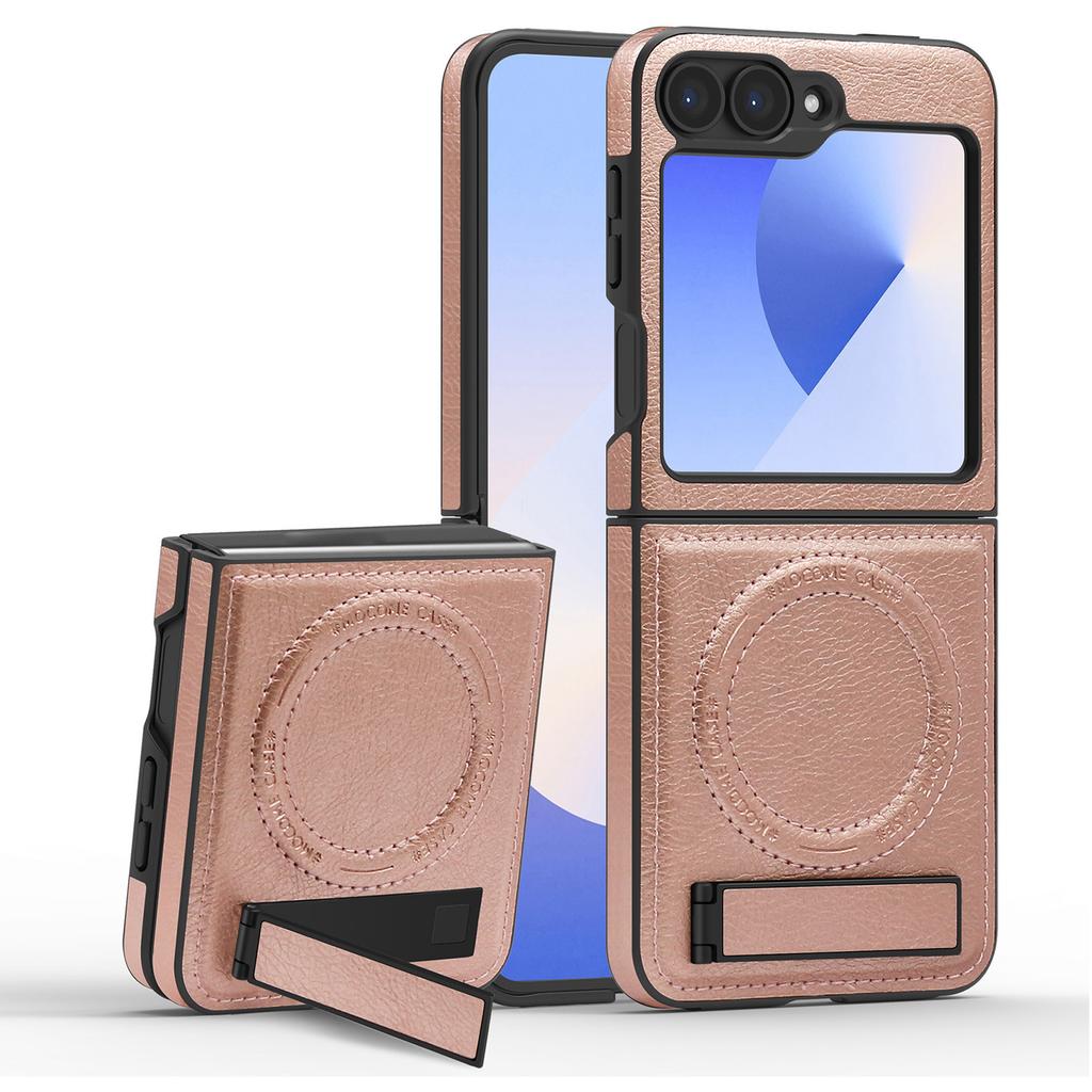 For Samsung Galaxy Z Flip7 FE 5G/Z Flip6 5G Magnetic Case Kickstand Leather Phone Back Cover