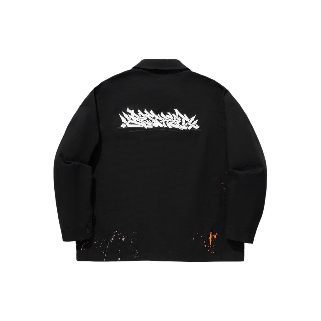 Li-Ning Lässige Herrenjacke mit Grafikdruck, locker geschnitten, Oberbekleidung, Schwarz AFDU299-2