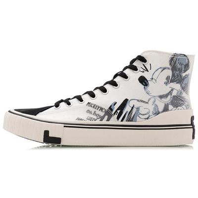 Disney X Li Ning Slip Resistant Abrasion Resistant Balance High Top Canvas Shoes Women's Black Beige White AGCQ324-1