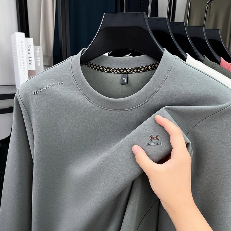 Men s O-Neck Long Sleeve T-Shirt Autumn Solid Print Comfortable Pullover Hoodie Versatile Commute Menswear Top M серый