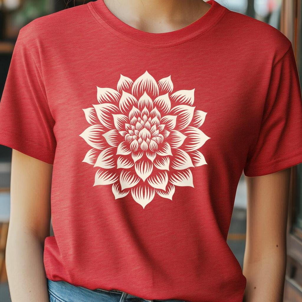 Bohemian Dahlia Mandala Unisex Tee, Relaxed Fit Short Sleeve Shirt - Casual, Yoga, Festivals, Gift, Floral T-shirt