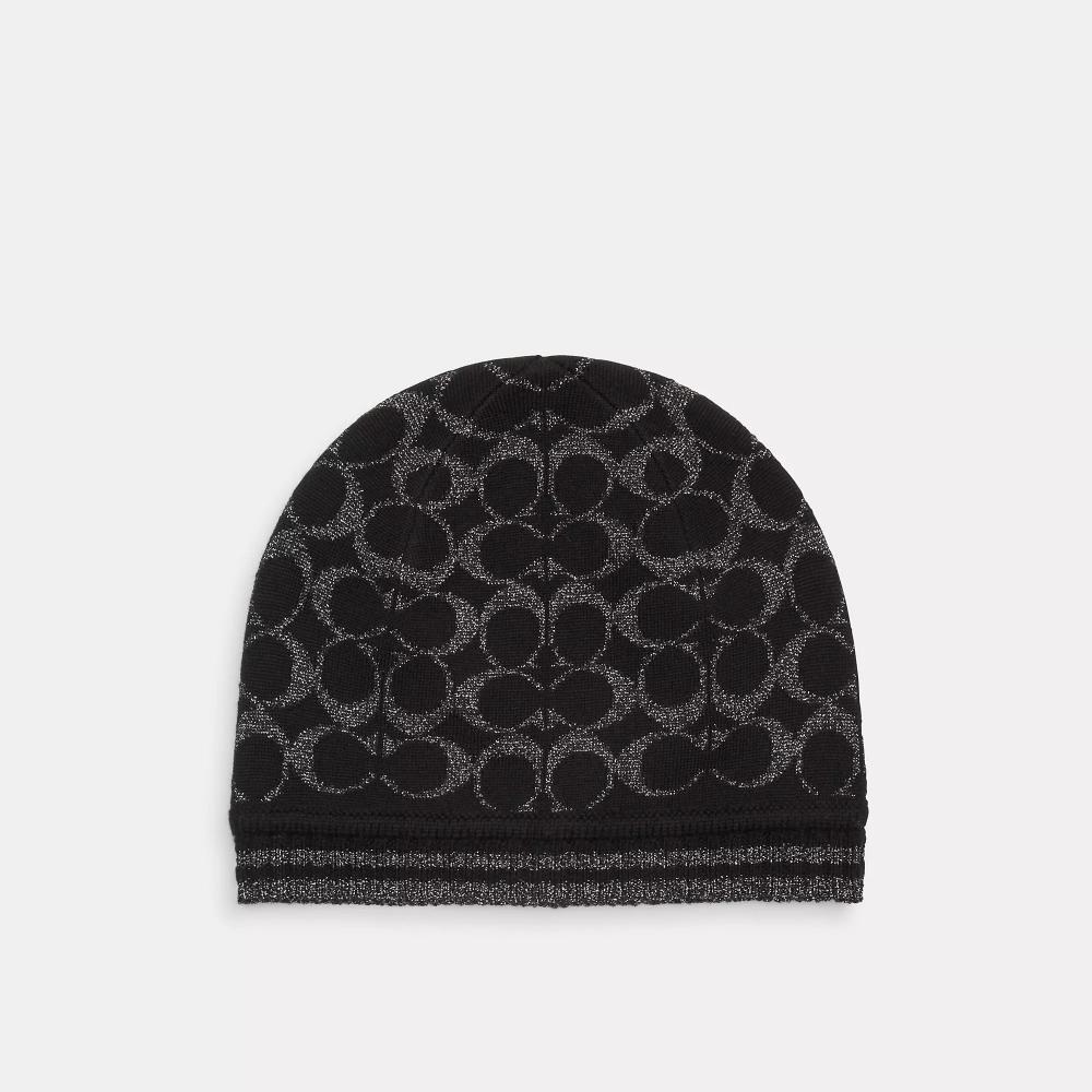 

Coach Signature Metallic Knit Beanie Black One Size