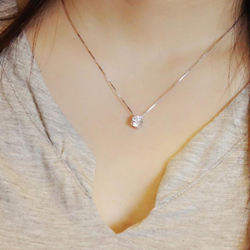 Stainless Steel Shiny Clear Zircon Necklace for Women Minimalist Choker Neck Chains Fashion Delicate Jewelry Gift