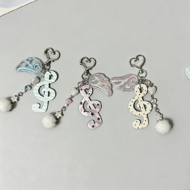 Cute Round Dot Stripe Music Note Star Keychain Acrylic Alloy Key Organiser Charm Versatile Decorative For Bag Wallet