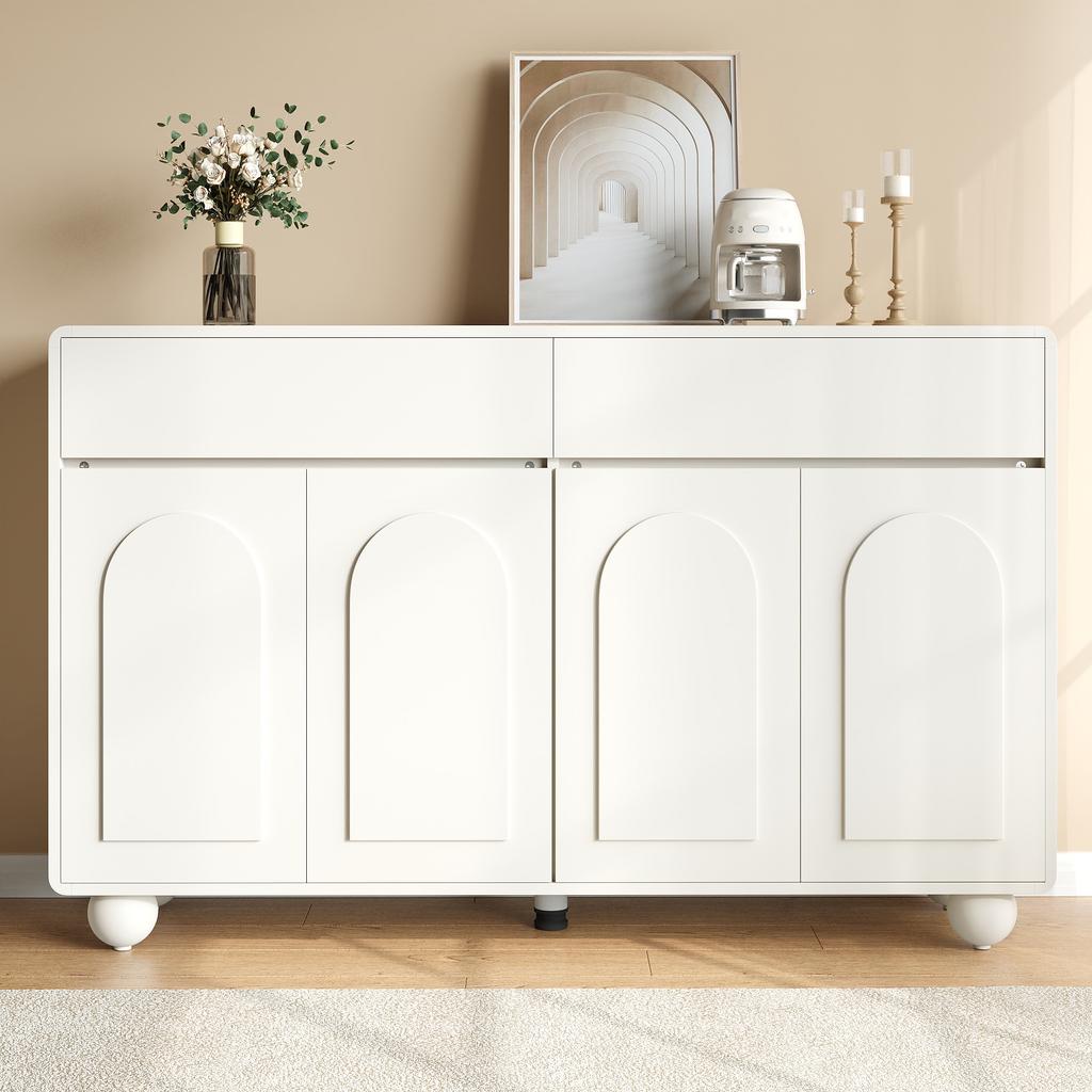 Sideboard Wohnzimmer mit geschwungenen Türen, Moderner Schrank aus Spanplatte und MDF, Runde Metallfüße