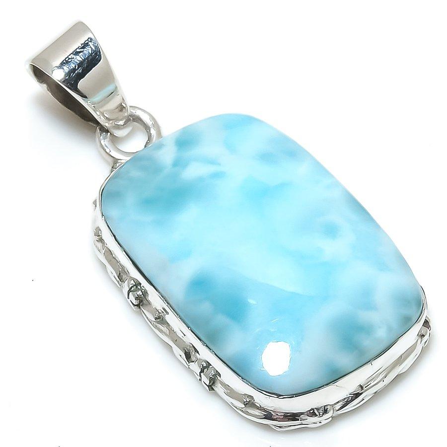 Natural Republic Larimar Edelstein 925 Massiv Sterlingsilber Anhänger 1,75" T8q12