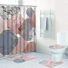 Rideau de douche et set de tapis de bain imprimé marbre géométrique Tapis doux Tapis antidérapant Couvercle de lunette de toilettes Rideau de salle de bain Décoration d'intérieur moderne