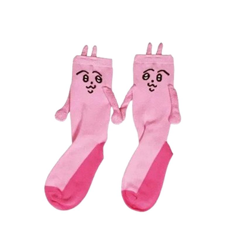 1-5Pairs Pink Bunny Magnetic Couple Socks Thin Mid Calf AutumnWinter Cute Hand Holding Anime Maternity WomenWarm Cozy Socks Gift