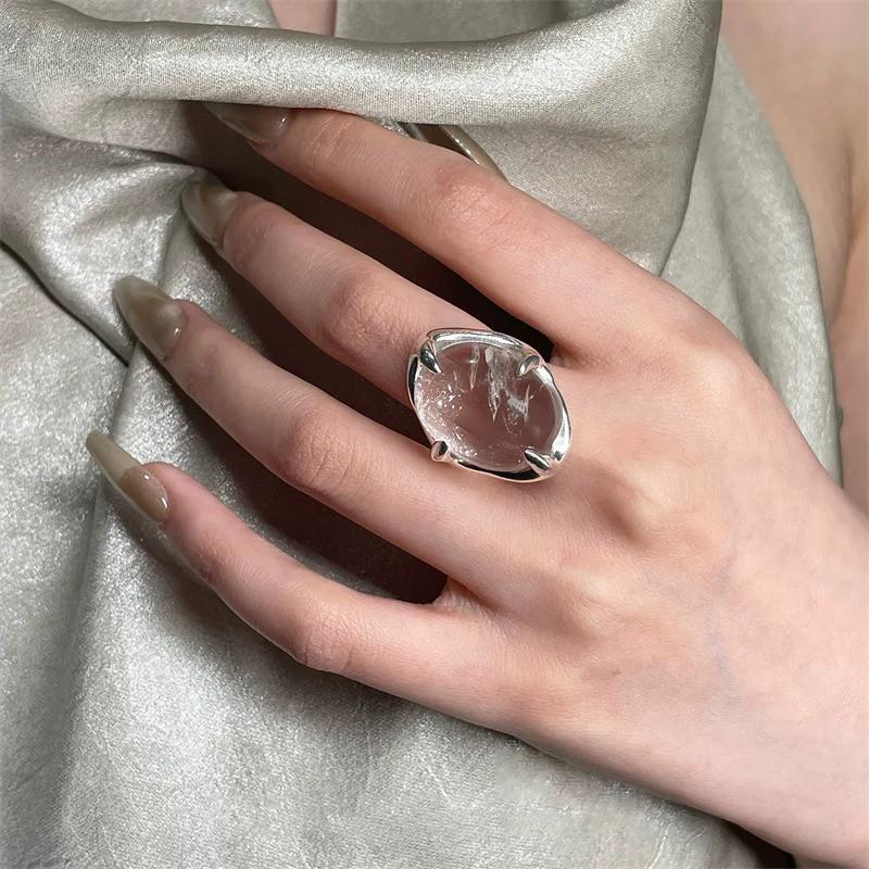 Geometric Transparent Crystal Adjustable Open Ring for Women Korean Fashion New Jewelry Gift Party Ring