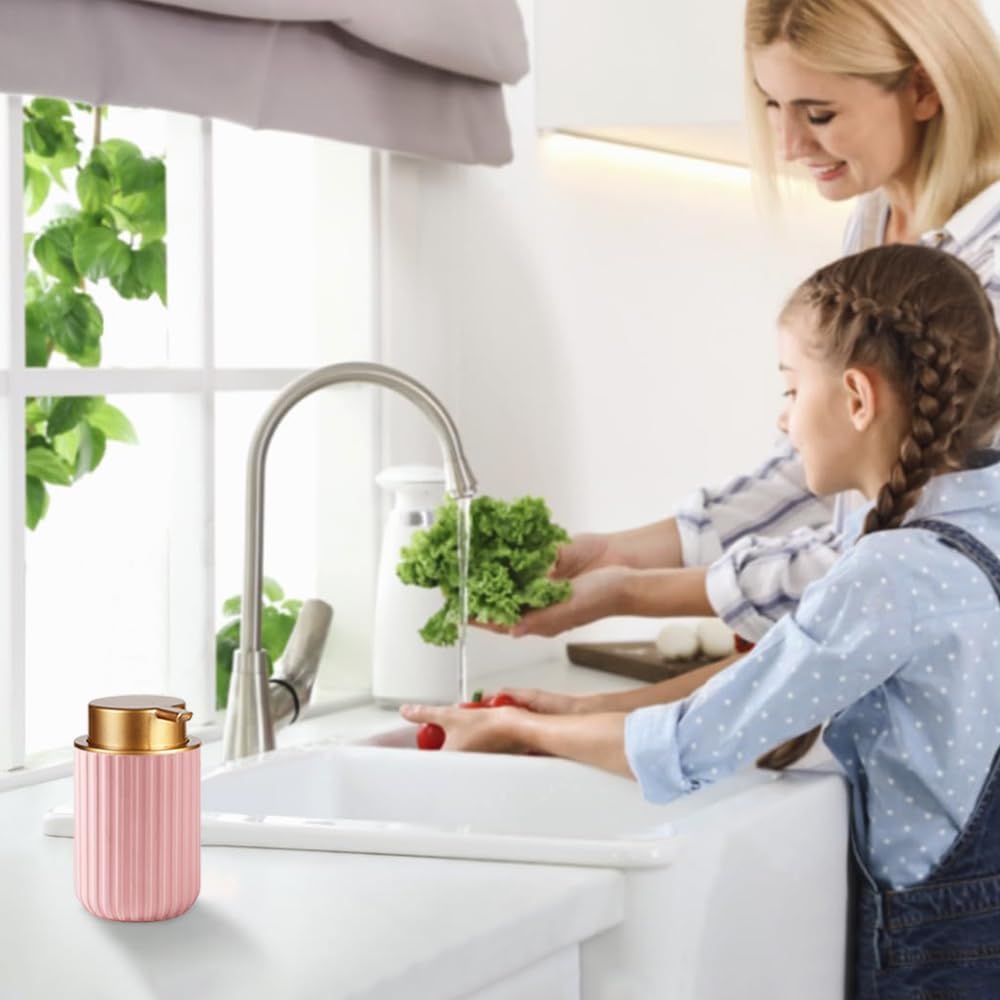 Foaming Hand Soap Dispenser, Kitchen Soap Dispenser with Gold Soap Pump, Ceramic Foam Soap Dispenser for Bathroom,11OZ Refillable Soap Dispenser for