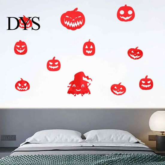 Creative Wall Stickers for Bedroom Decor 11Pcs Halloween Pumpkin Mirror Stickers, Self-Adhesive Acrylic Ghost Decals, DIY Removable Versatile