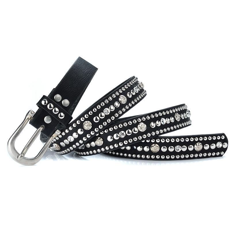 Women s Retro Korean-Style Rivet Belt with Alloy Pin Buckle for Jeans 110 cm
