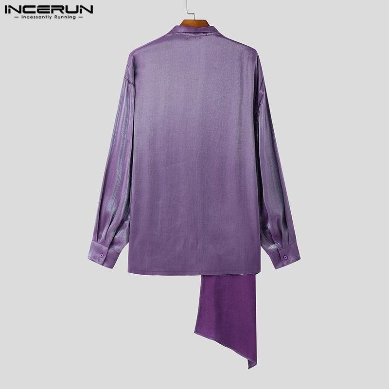 INCERUN Men Long Sleeve Shoulder Ribbon Glitter Loose Shirts Tops