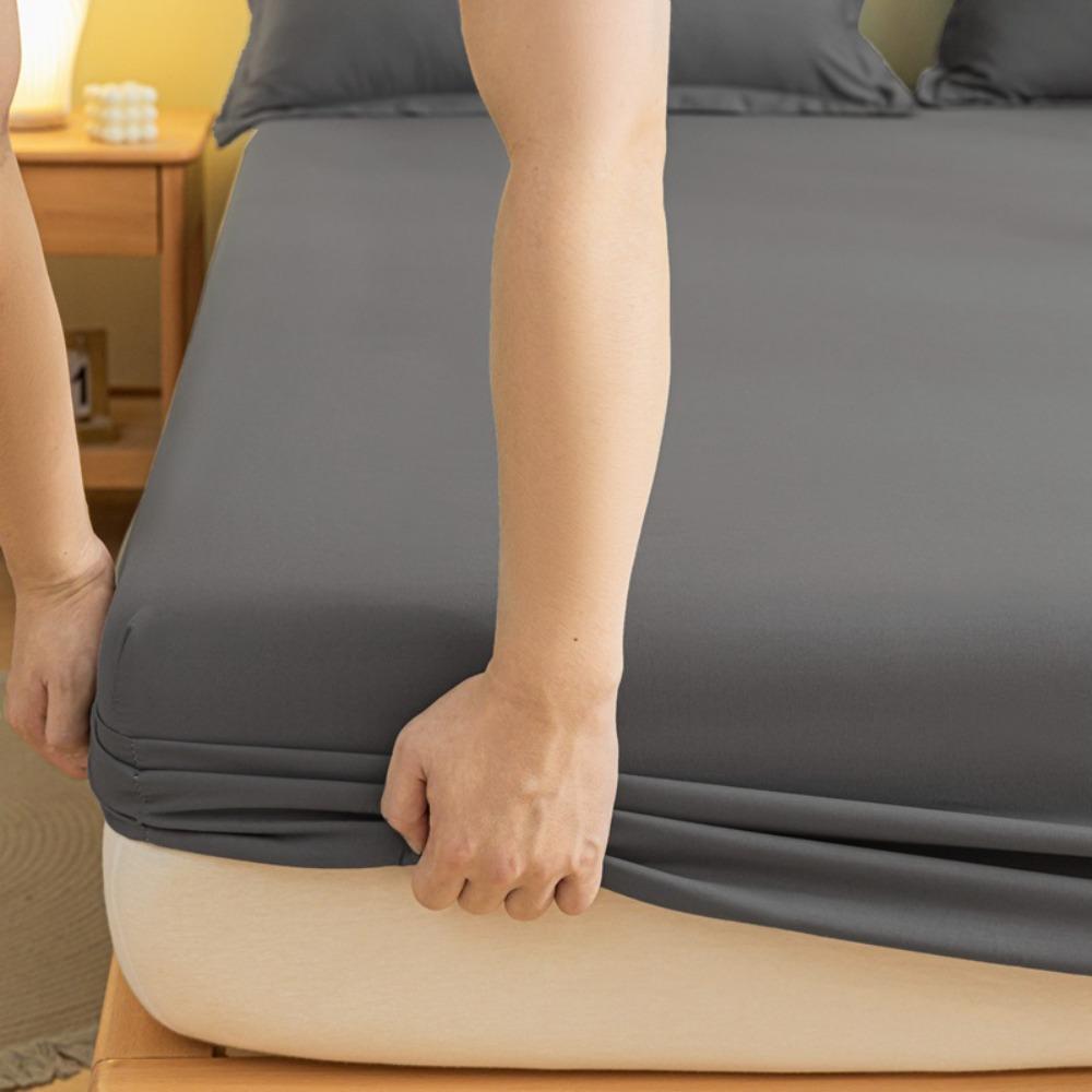 Brushed Washed Cotton Fitted Sheet, All Seasons Full Wrap Mattress Protector Cover with Pillowcase, Dustproof Anti-Dirty Bed Linen