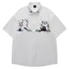Japanese retro college style fun plant flower embroidered short-sleeved shirt men's and women's loose American shirt 2025 summer