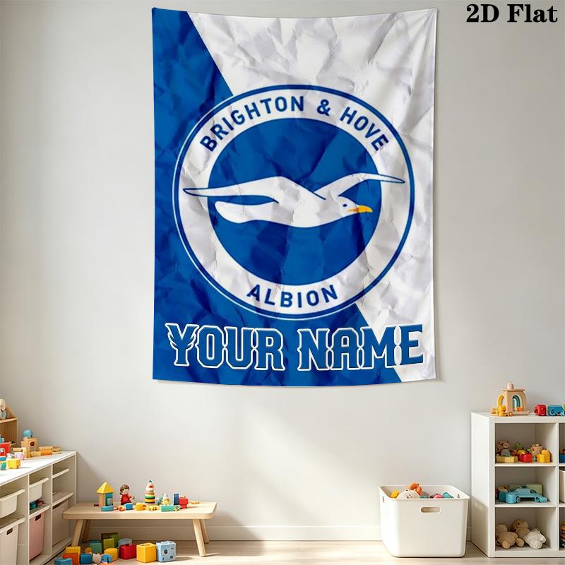 Custom Name Brighton&Hove Albion Wall Tapestry Aesthetic Wall Hanging Printed Fabric Blanket Decorative Tapestries for Bedroom Living Room Home Decor